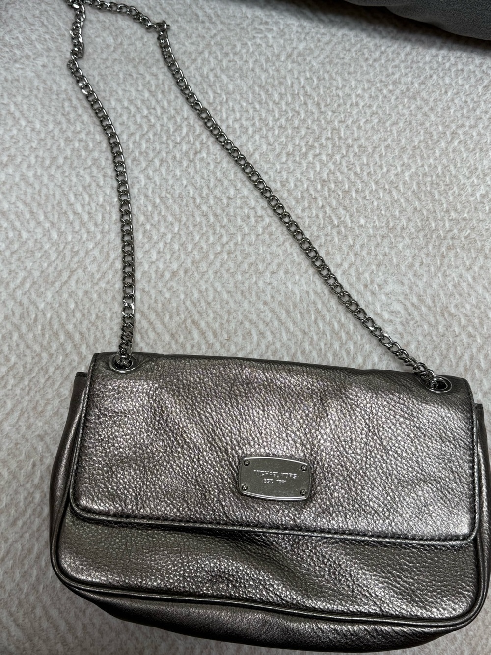 Metallic Pebbled Leather Crossbody Bag with Chain Strap